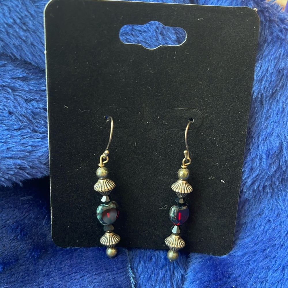 New handmade red glass and black crystal earrings
